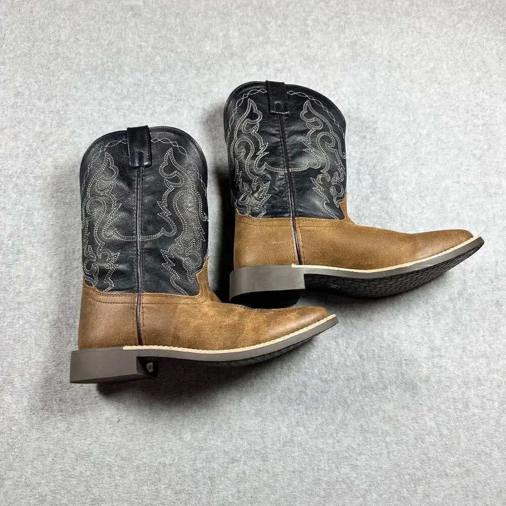 Smoky Mountain Youth Antique Brown/Blue Wide Square Toe Cowboy Boots NWT